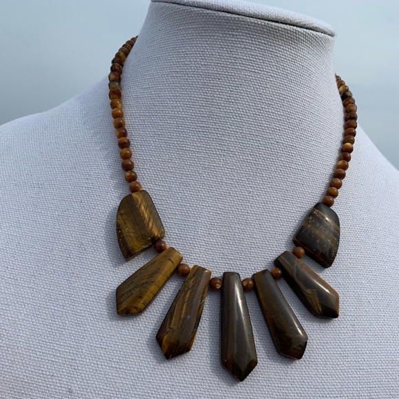 Handcrafted tiger’s eye necklace - Amber shell beads - new - Picture 7 of 13